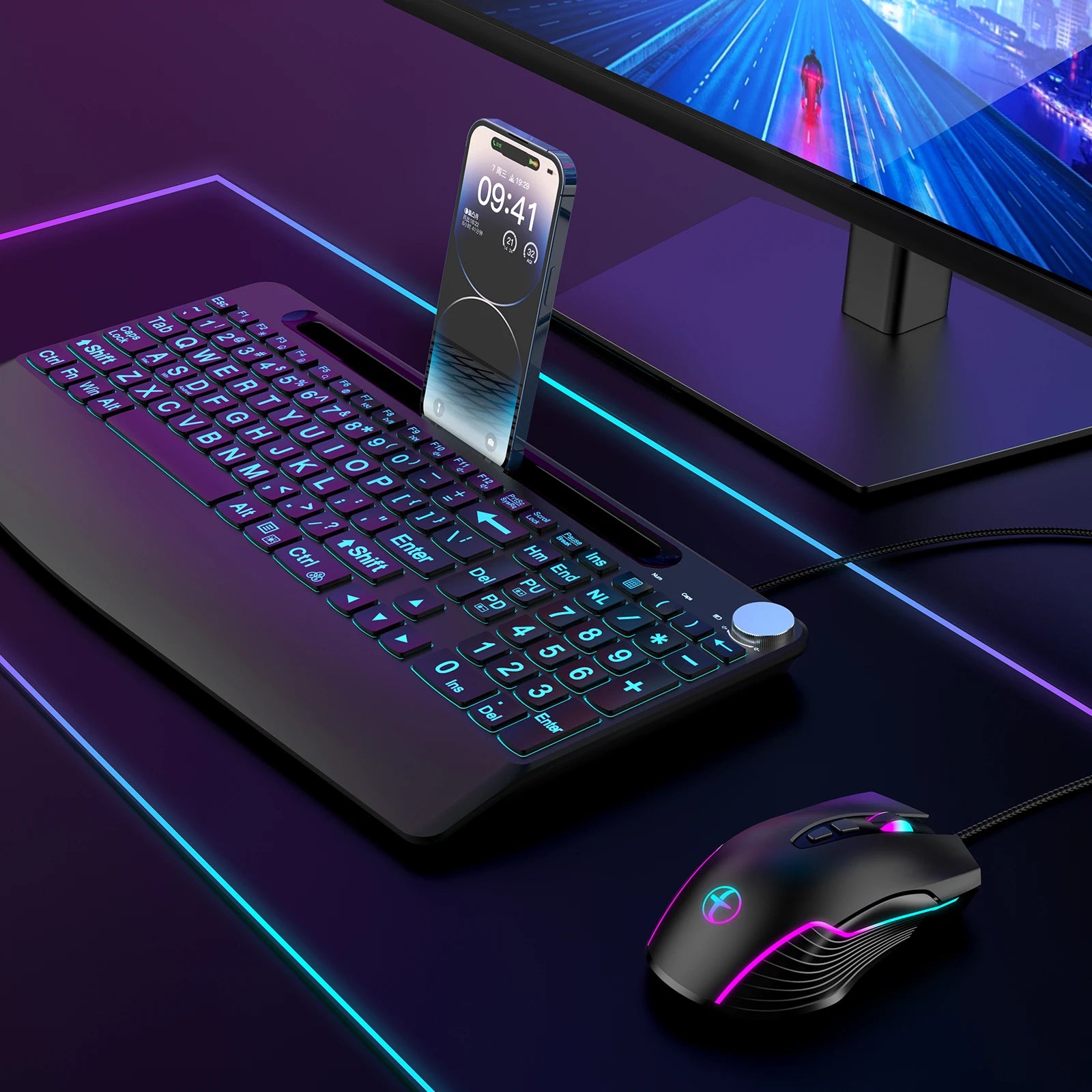 Ergonomic Dual USB-C/USB-A Interface Wired Gaming Mouse with Mouse Jiggler/Backlit,7200DPI Adjustable Optical Mice for Win/Mac