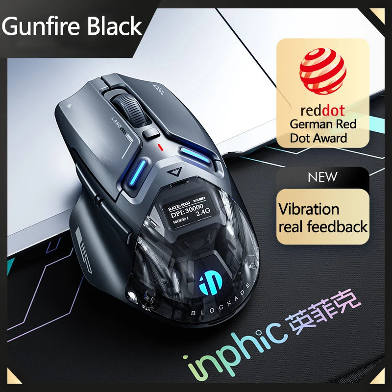 Inphic IN9 Ultra Gaming Mouse PAW3950 Sensor Vibration Feedback OLED Screen Intelligent Display Wireless Mouse Boyfriend's Gift