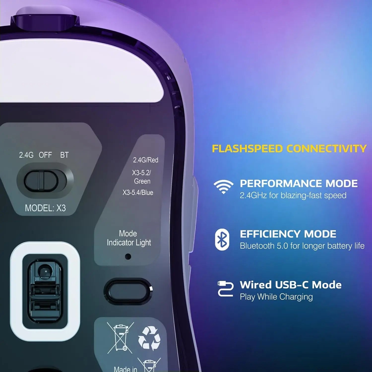 Attack Shark X3Pro Wireless Bluetooth Gaming Mouse PixArt PAW3395 26000dpi Optical Mouse Tri-Mode Connection Macro Gaming Mouse