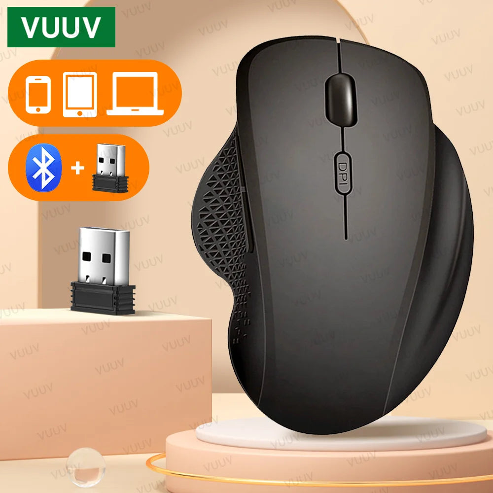 Ergonomic Rechargeable Wireless Bluetooth Mouse for PC Computer Laptop Macbook 1600DPI Dual Mode Mouse for IOS Android Tablet
