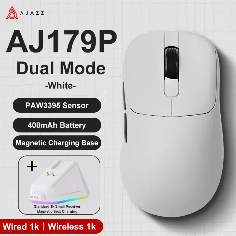 AJAZZ AJ179 PAW3395 Gaming Mouse Lightweight Wired Wireless Mouse with Magnetic Charging Base Ergonomic Macro for PC Laptop