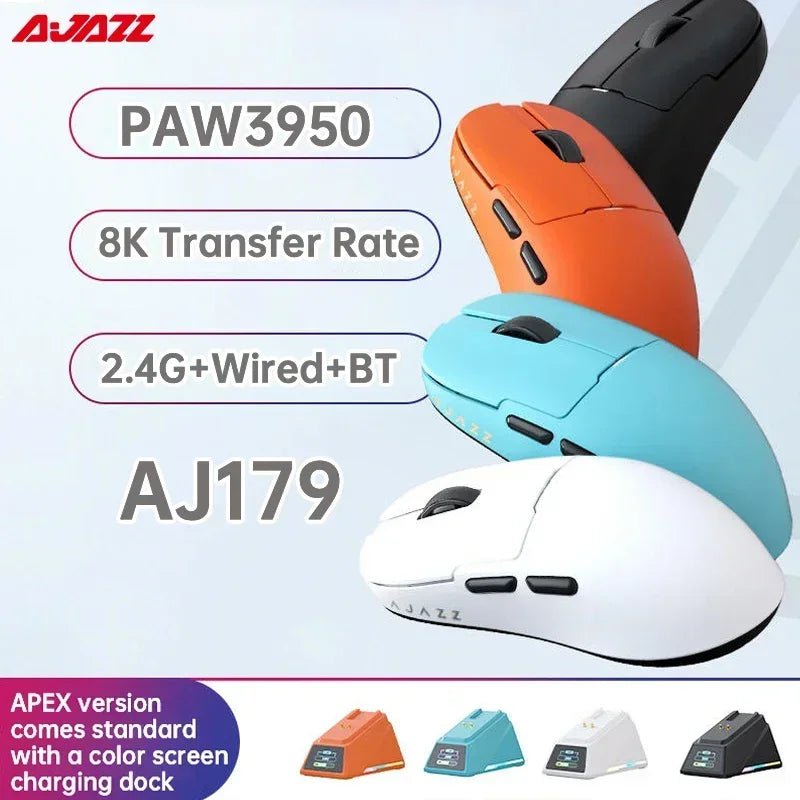 AJAZZ AJ179 PAW3395 Gaming Mouse Lightweight Wired Wireless Mouse with Magnetic Charging Base Ergonomic Macro for PC Laptop
