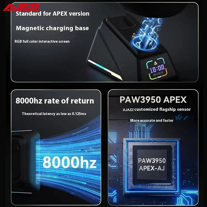 AJAZZ AJ179 PAW3395 Gaming Mouse Lightweight Wired Wireless Mouse with Magnetic Charging Base Ergonomic Macro for PC Laptop