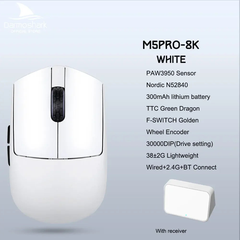 Darmoshark M5 Pro Mouse PAW3950 Wireless 8K Bluetooth Tri-Mode Connection Gaming Macro Mouse 30000DPI N52840 38g Lightweight