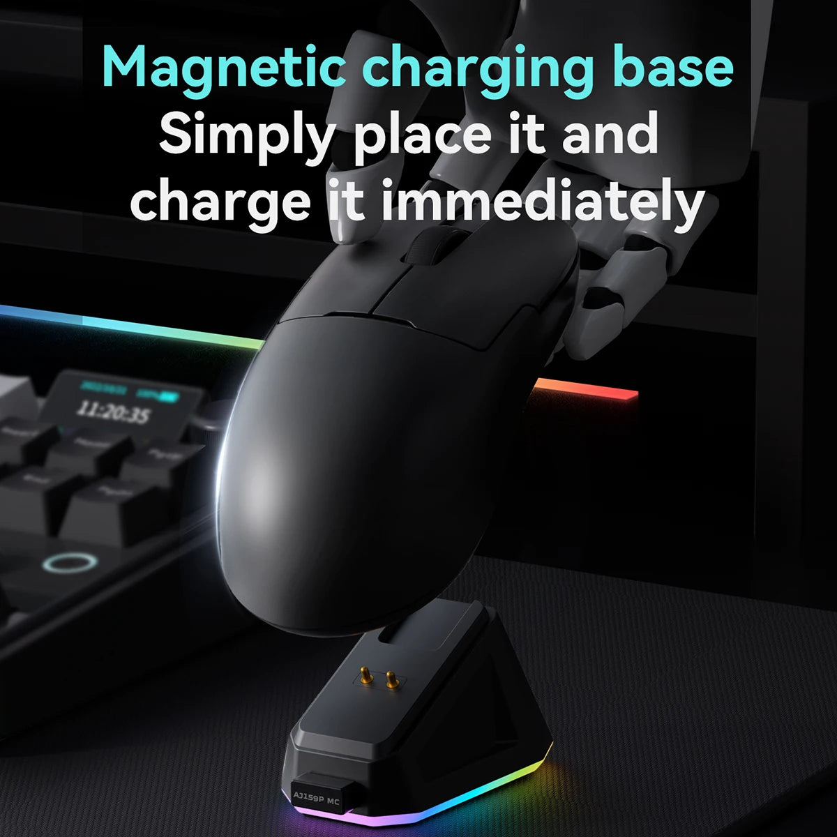 AJAZZ AJ159P MC Tri-mode Wired BT Wireless Gaming Mouse with Magnetic Charging Base Max 12000DPI Gaming Mouse for PC