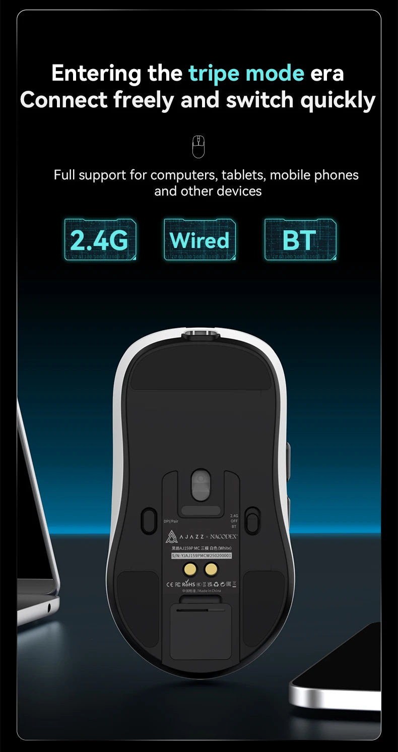 AJAZZ AJ159P MC Tri-mode Wired BT Wireless Gaming Mouse with Magnetic Charging Base Max 12000DPI Gaming Mouse for PC