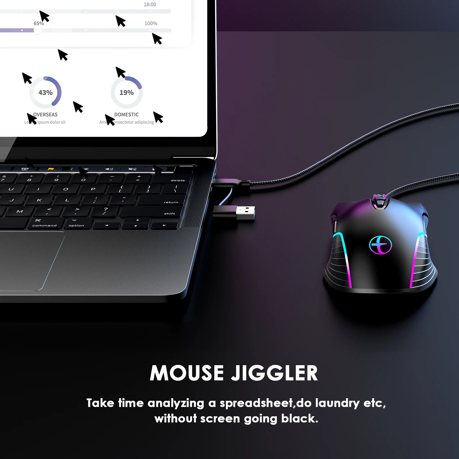 Ergonomic Dual USB-C/USB-A Interface Wired Gaming Mouse with Mouse Jiggler/Backlit,7200DPI Adjustable Optical Mice for Win/Mac