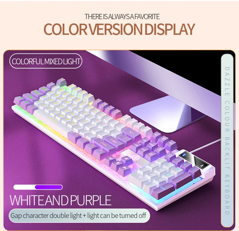 K500 Gaming Wired Mechanical Keyboard Luminous Color Blocking Ergonomic Conflict-free Buttons Pc Desktop Computer Accessories