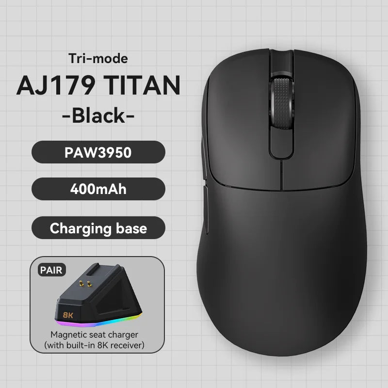 AJAZZ AJ179 APEX PAW3950 3000DPI 8Khz Wireless Gaming Mouse Right Handed Ergonomic Mouse with RGB Magnetic Screen Charging Base
