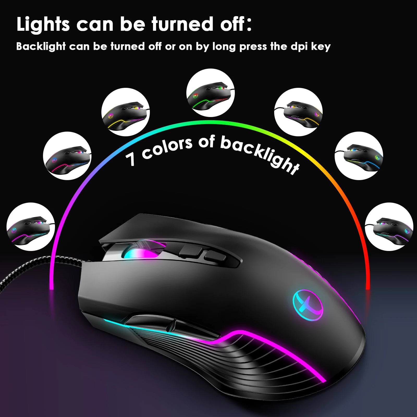 Ergonomic Dual USB-C/USB-A Interface Wired Gaming Mouse with Mouse Jiggler/Backlit,7200DPI Adjustable Optical Mice for Win/Mac