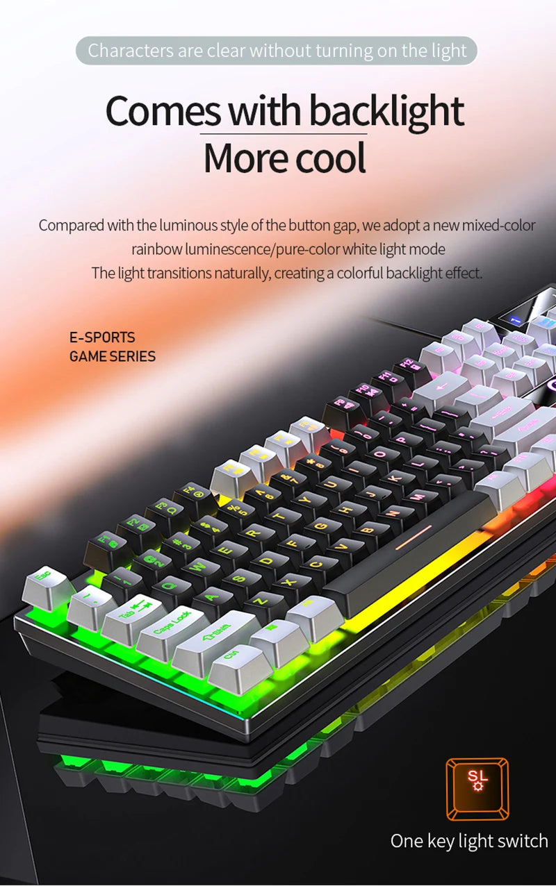 K500 Gaming Wired Mechanical Keyboard Luminous Color Blocking Ergonomic Conflict-free Buttons Pc Desktop Computer Accessories