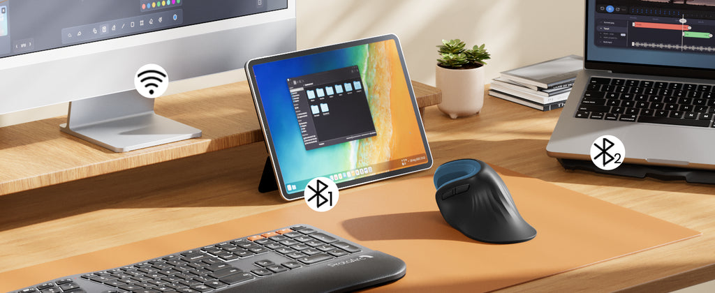 ProtoArc Ergonomic Vertical Mouse EM11 NL Rechargeable Wireless Mouse BT 2.4GHz Optical Ergo Mice with 3 Multi-Device for PC