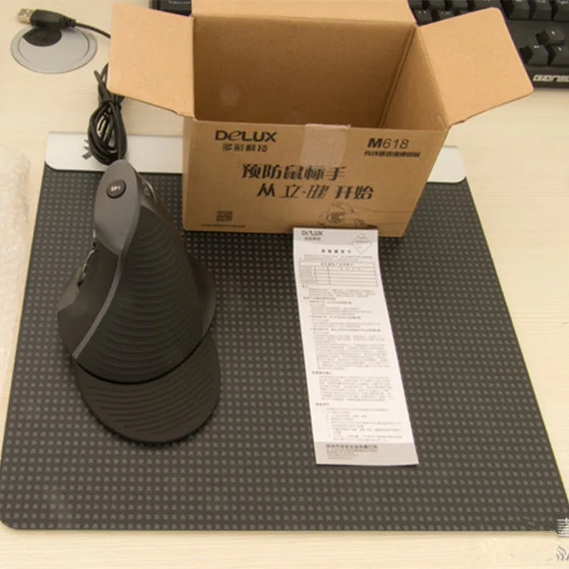 Delux M618 BU Ergonomic Vertical Mouse 6 Buttons 800/1200/1600 DPI Optical Right Hand Mice with Wrist mat For PC Laptop