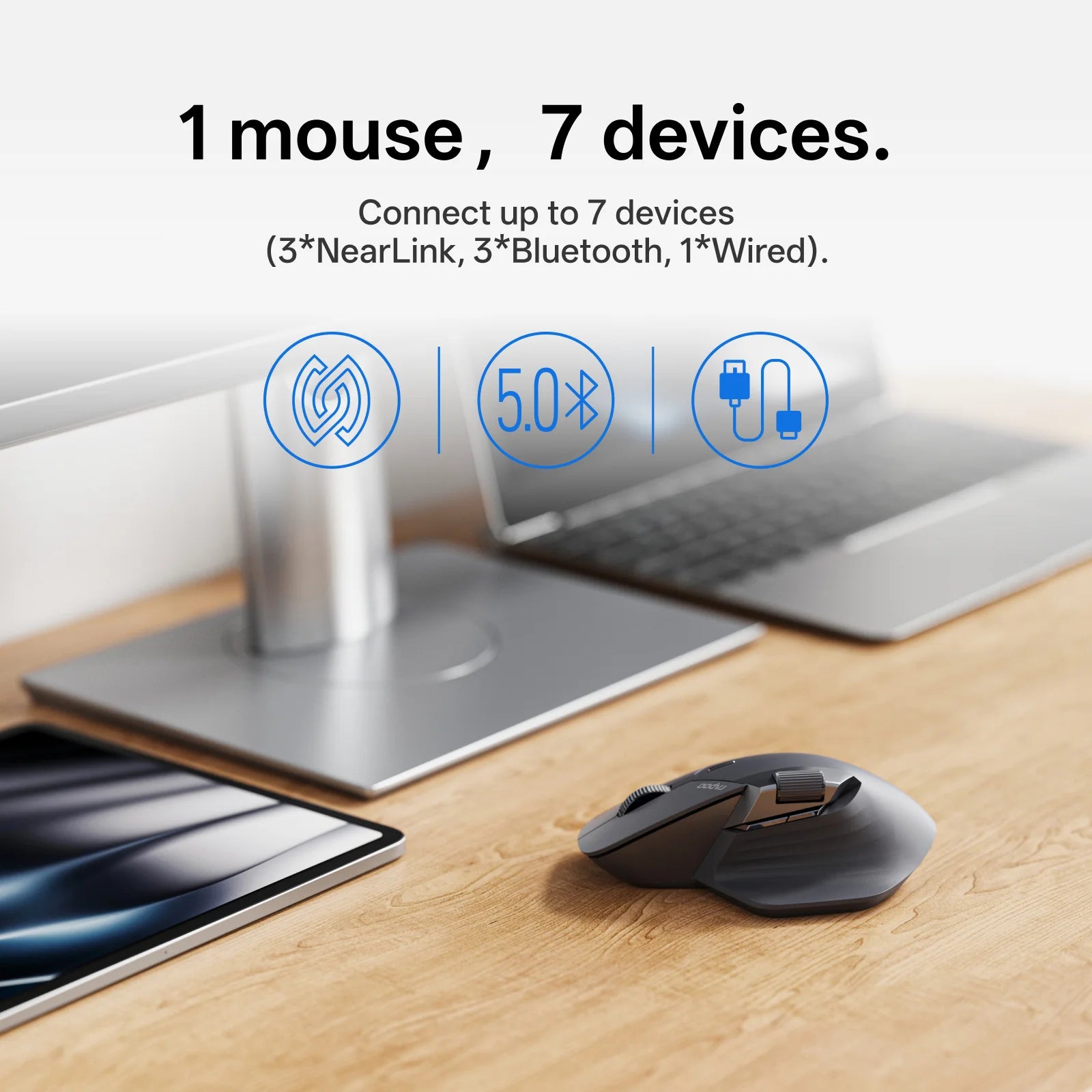 Rapoo MT760PRO Wireless Mouse NearLink + Bluetooth 5.0 Multi-Device 12000 DPI 2K Polling Rate Ergo for Work Gaming Quiet Clicks
