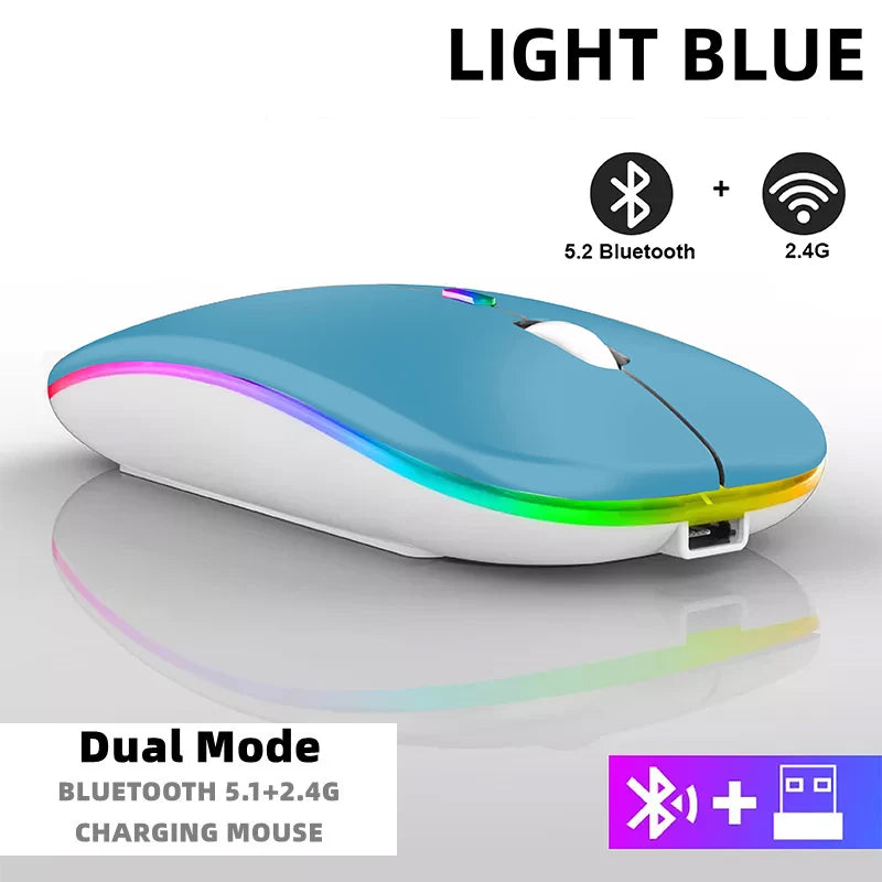 Tablet Phone Computer Bluetooth Wireless Mouse Rechargeable RGB Backlight Mice for iPad PC Laptop Tablet Phone 2.4GHz USB Mouse