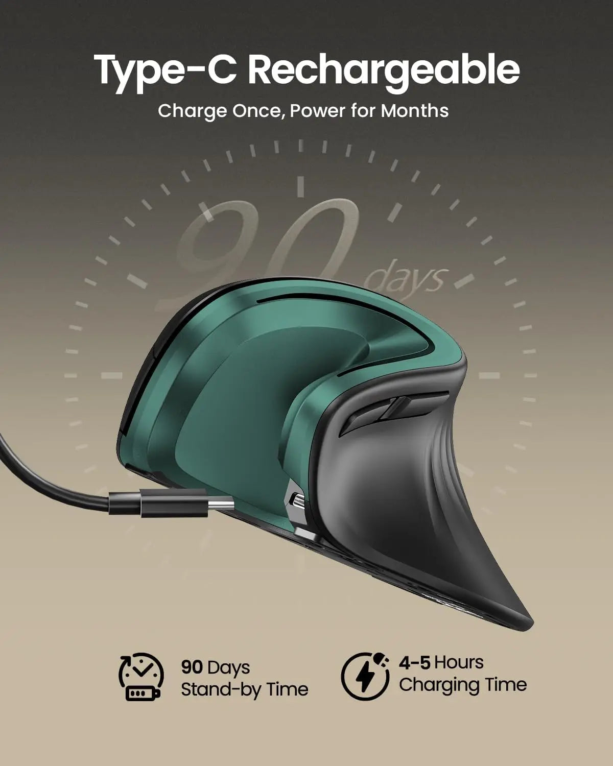 ProtoArc Ergonomic Vertical Mouse EM11 NL Rechargeable Wireless Mouse BT 2.4GHz Optical Ergo Mice with 3 Multi-Device for PC