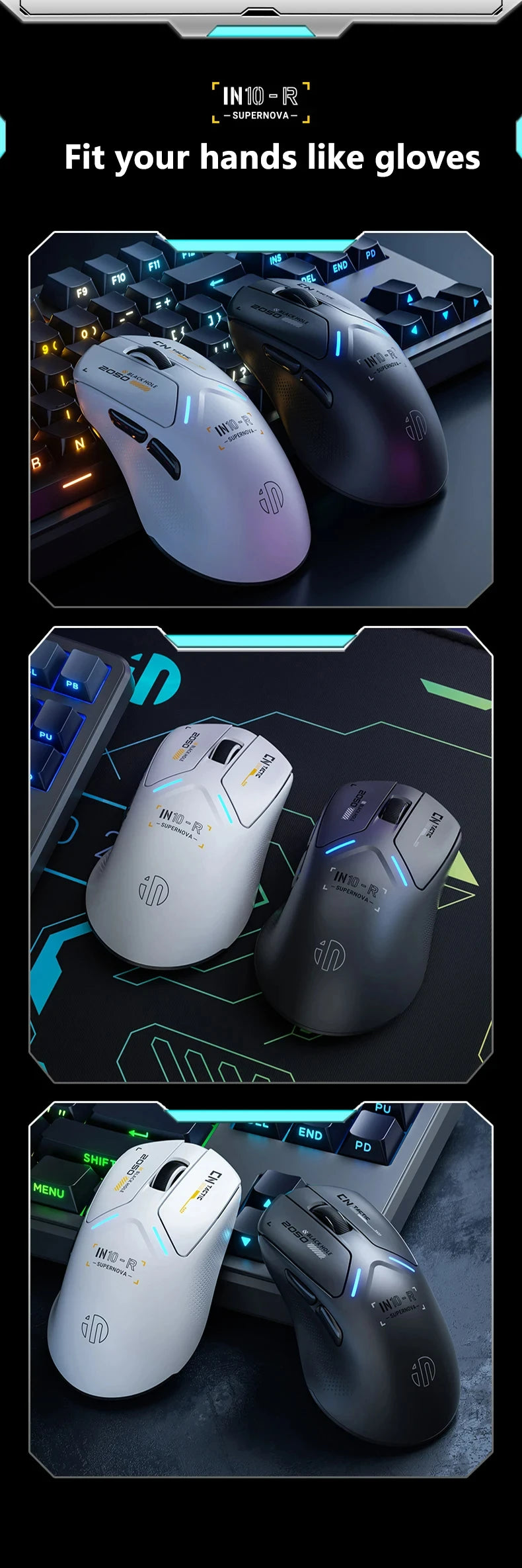 INPHIC IN10R Wireless Three-mode 8K Gaming Mouse PAW3395 Sensor Nano-scale Ice-feeling Coating 800mAh Lightweight Mouse