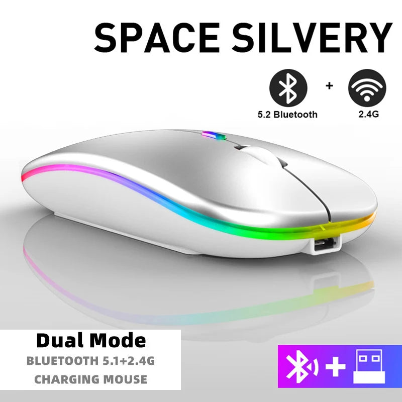Tablet Phone Computer Bluetooth Wireless Mouse Rechargeable RGB Backlight Mice for iPad PC Laptop Tablet Phone 2.4GHz USB Mouse