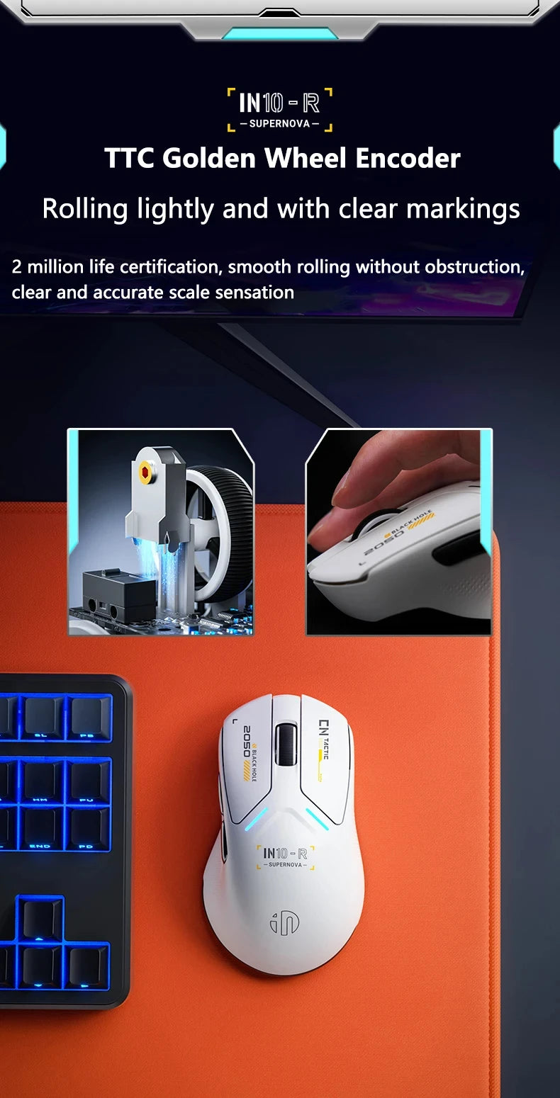 INPHIC IN10R Wireless Three-mode 8K Gaming Mouse PAW3395 Sensor Nano-scale Ice-feeling Coating 800mAh Lightweight Mouse