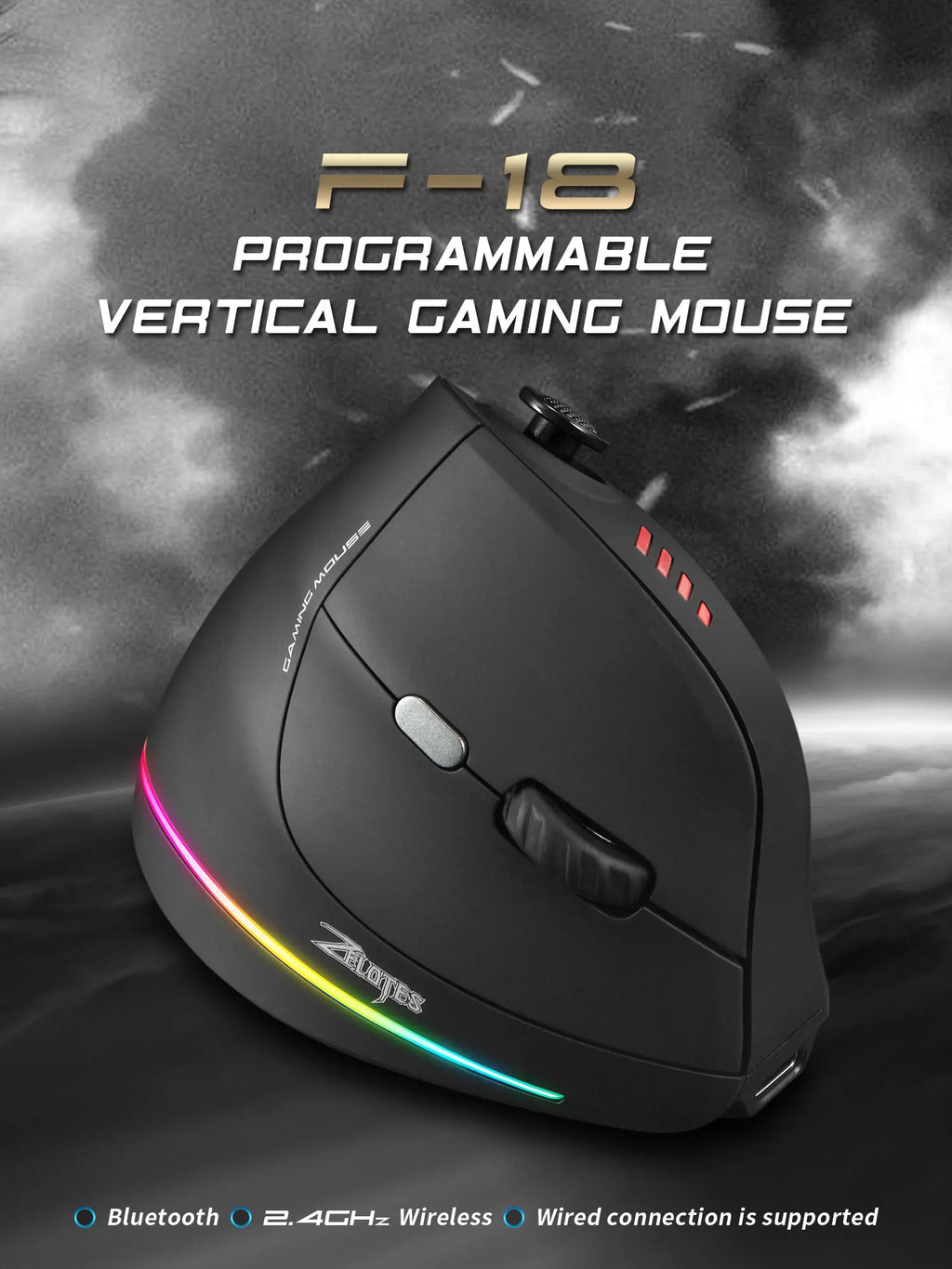 ZELOTES F18 Wireless Mouse Programming Ergonomic Mouse 2.4G Mute 24000 DPI Bluetooth Game Mouse for Laptop PC Computer Desktop