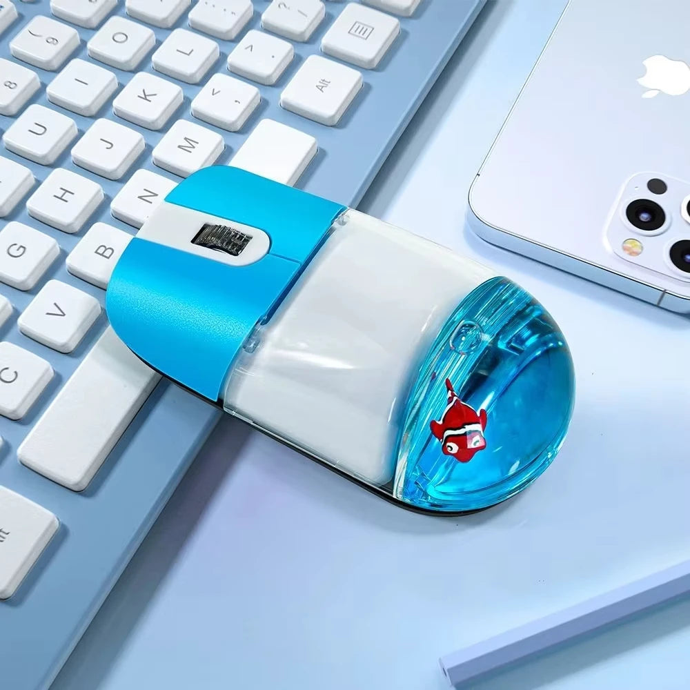 Frutiger Aero Aqua Liquid Mouse Cute Floating Aquarium Animal 2.4G+Bluetooth Wireless Optical Ocean Doll Mice PC Accessories