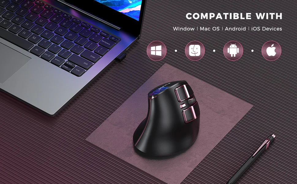 Seenda Wireless Vertical Mouse Rechargeable Ergonomic Bluetooth 5.0 3.0 USB Mice for Mac Windows iPad Computer Notebook