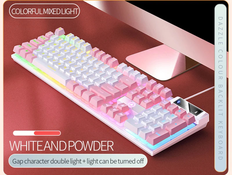 K500 Gaming Wired Mechanical Keyboard Luminous Color Blocking Ergonomic Conflict-free Buttons Pc Desktop Computer Accessories