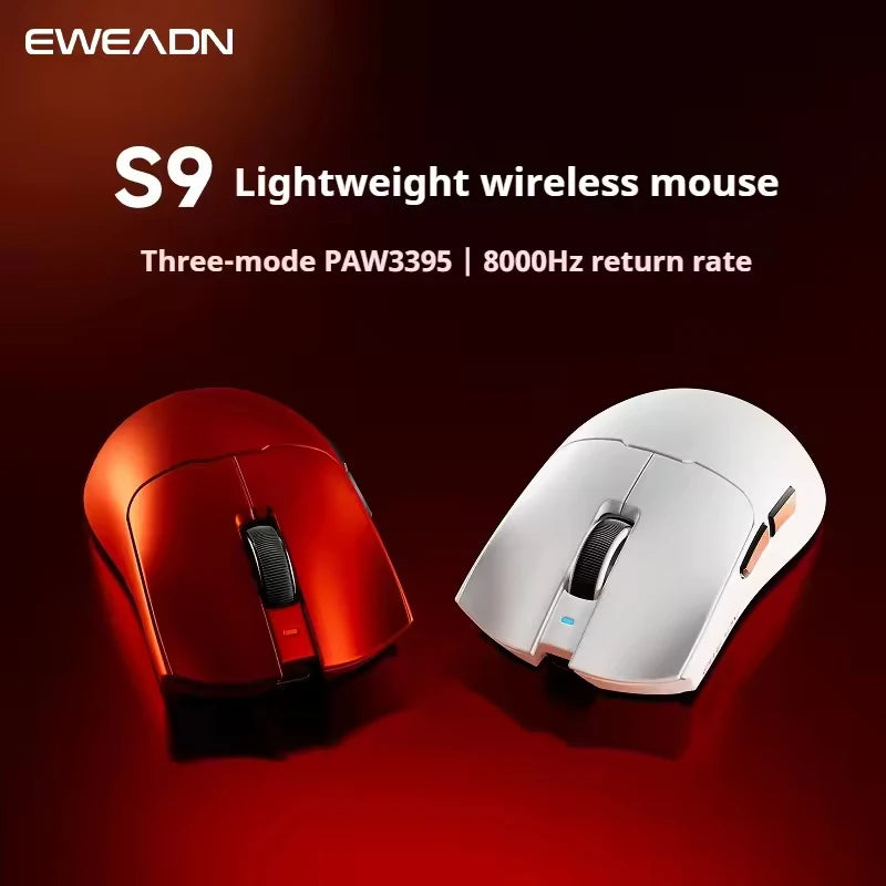 EWEADN S9 Pro Ultra Lightweight Wireless Gaming Mouse Tri-Mode Wireless Mouse 2.4G USB-CBT 8K Polling 26K DPI PAW3395 Mice