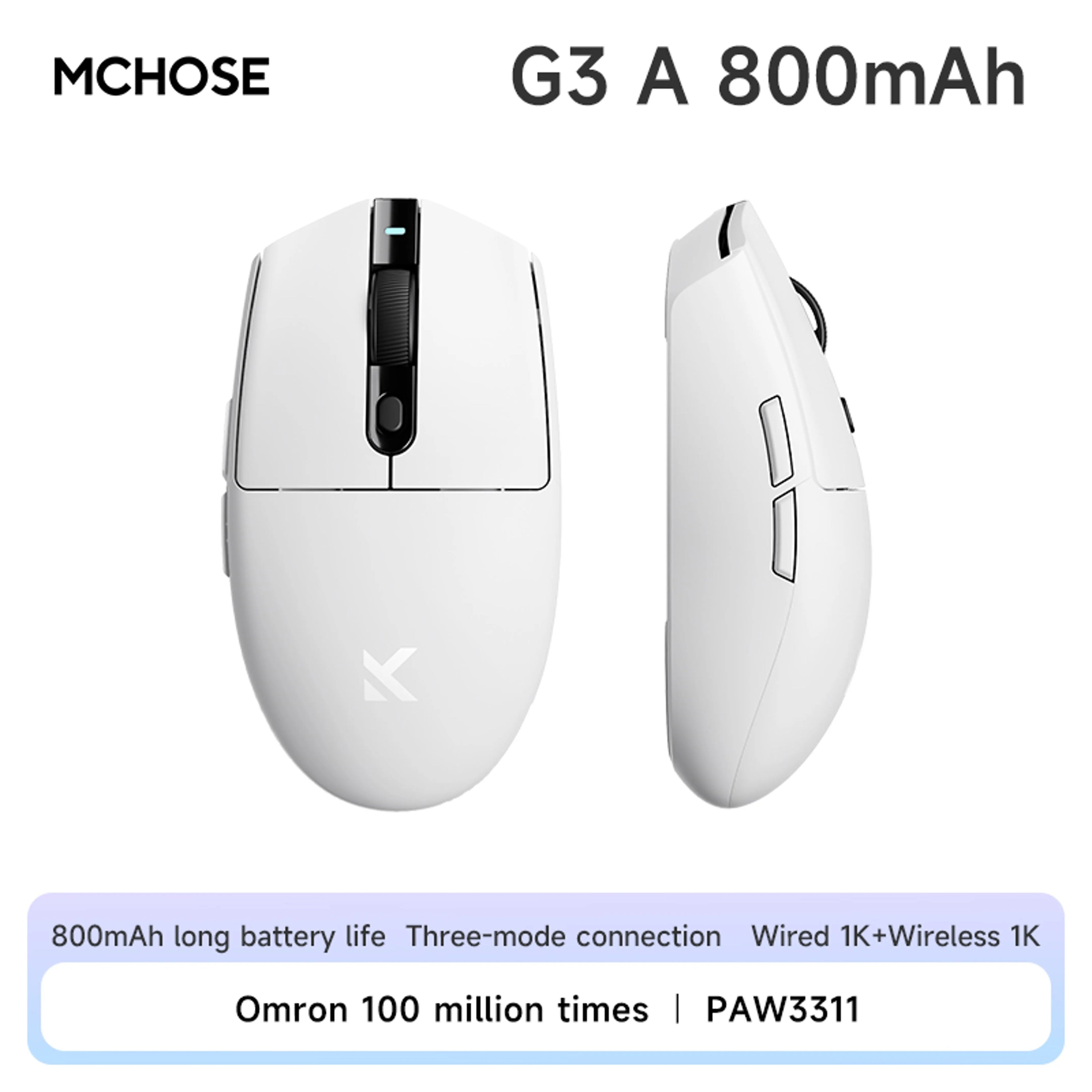 MCHOSE G3 Gaming Mouse  Buletooth 2.4G Paw3311 12000DPI Tri-mode Wireless Lightweight Mouse  Ergonomics Gamer Laptop PC