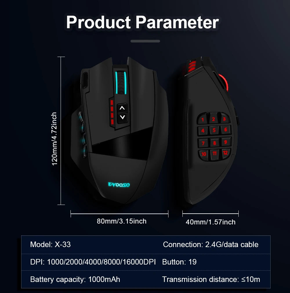 E-YOOSO X-33 RGB USB 2.4G Wireless Gaming Mouse 16000 DPI 16 buttons Programmable game Optical mice for Computer PC Laptop