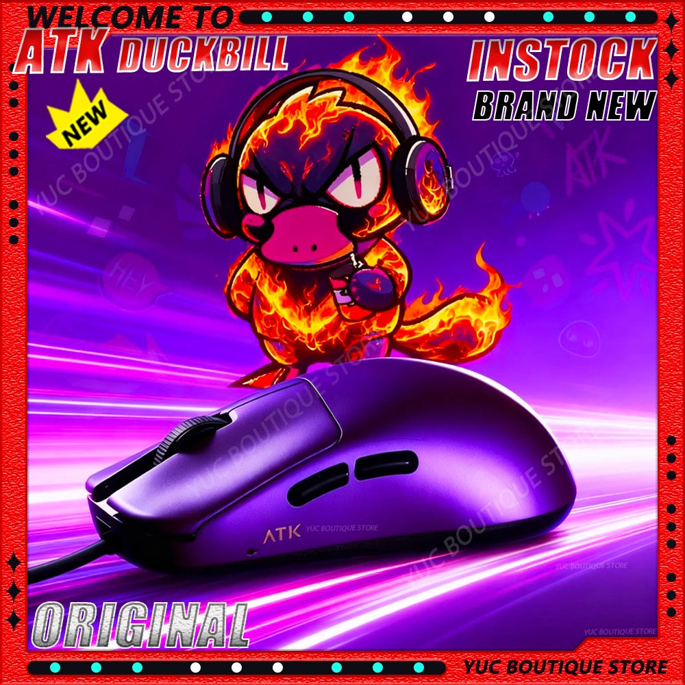 NEW Atk DUCKBILL Ultra Lightweight PAW3950 Wireless Gaming Mouse Esports Dual-Mode Ergonomic Long-Lasting Battery RGB Mouse