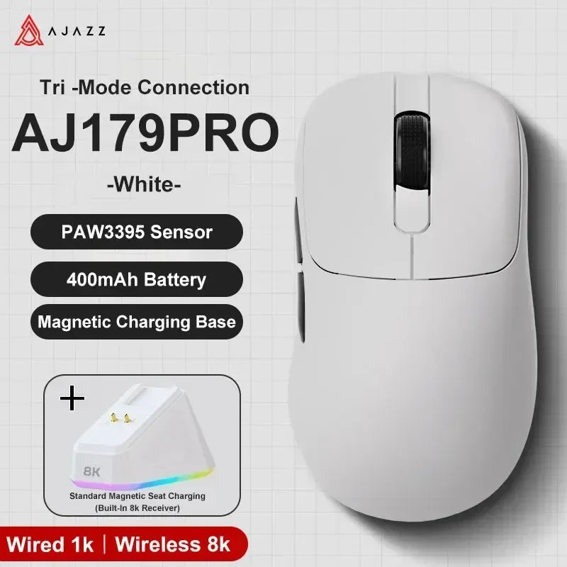 AJAZZ AJ179 PAW3395 Gaming Mouse Lightweight Wired Wireless Mouse with Magnetic Charging Base Ergonomic Macro for PC Laptop