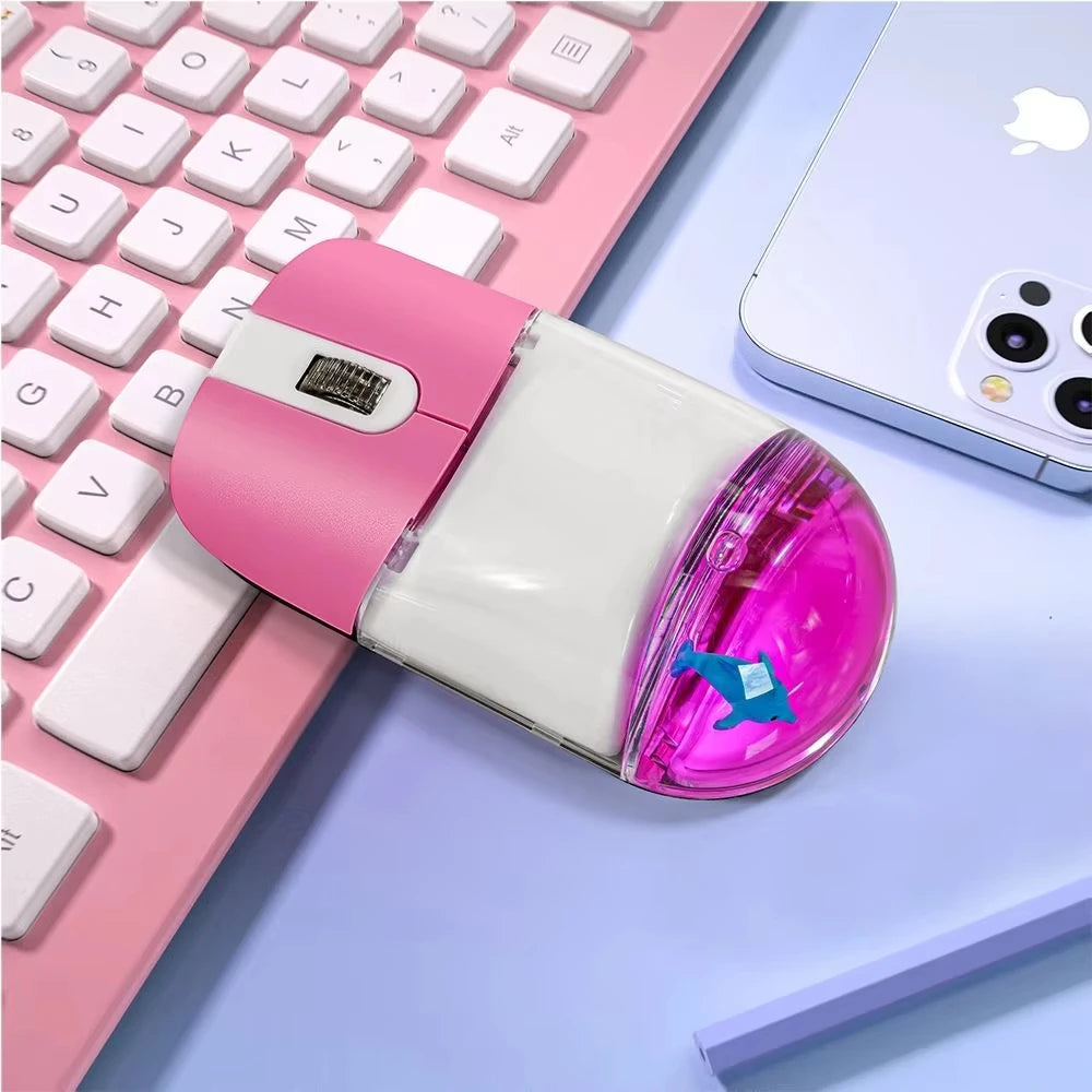Frutiger Aero Aqua Liquid Mouse Cute Floating Aquarium Animal 2.4G+Bluetooth Wireless Optical Ocean Doll Mice PC Accessories
