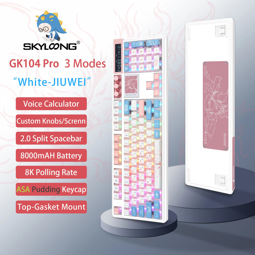 SKYLOONG GK104 Pro Wireless Mechanical Keyboar Full-Size Keyboard Screen&3Knobs RGB Backlit Voice Calculator 8K Polling Rate