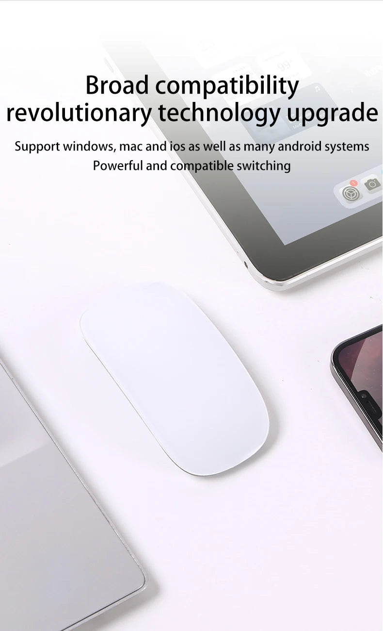 Rechargeable Bluetooth Mouse Magic 3 for MacBook Air/Pro & Win, Ergonomic Multi-Touch BT5.0 Wireless Slim Rechargeable Mouse