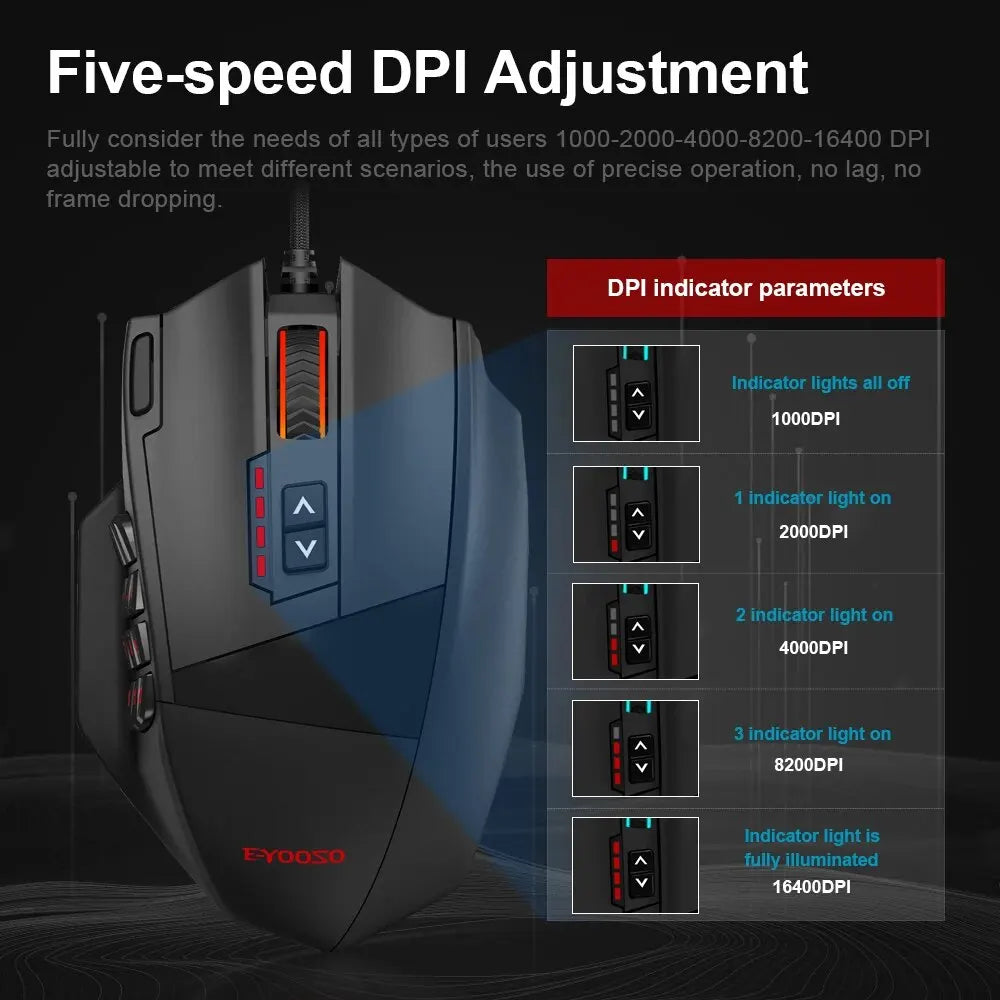 E-YOOSO X-39 USB Wired RGB Gaming Mouse 16400 DPI PAW3327 19 Buttons Programmable Game Optical Mice for Computer PC Laptop