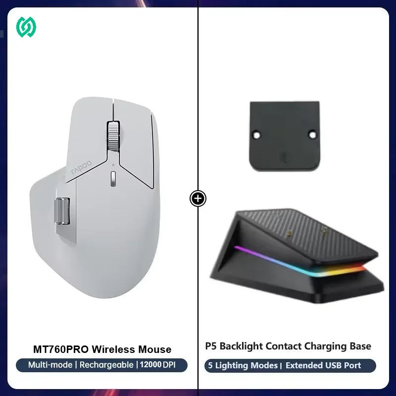 Rapoo MT760PRO Wireless Mouse NearLink + Bluetooth 5.0 Multi-Device 12000 DPI 2K Polling Rate Ergo for Work Gaming Quiet Clicks