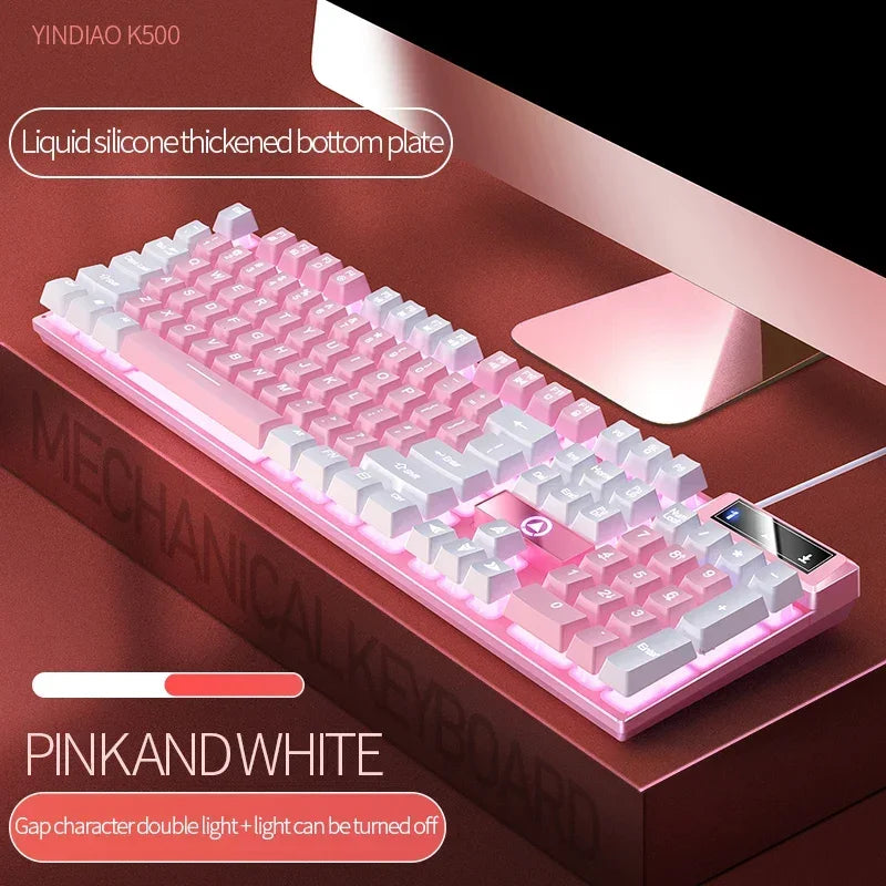 K500 Gaming Wired Mechanical Keyboard Luminous Color Blocking Ergonomic Conflict-free Buttons Pc Desktop Computer Accessories