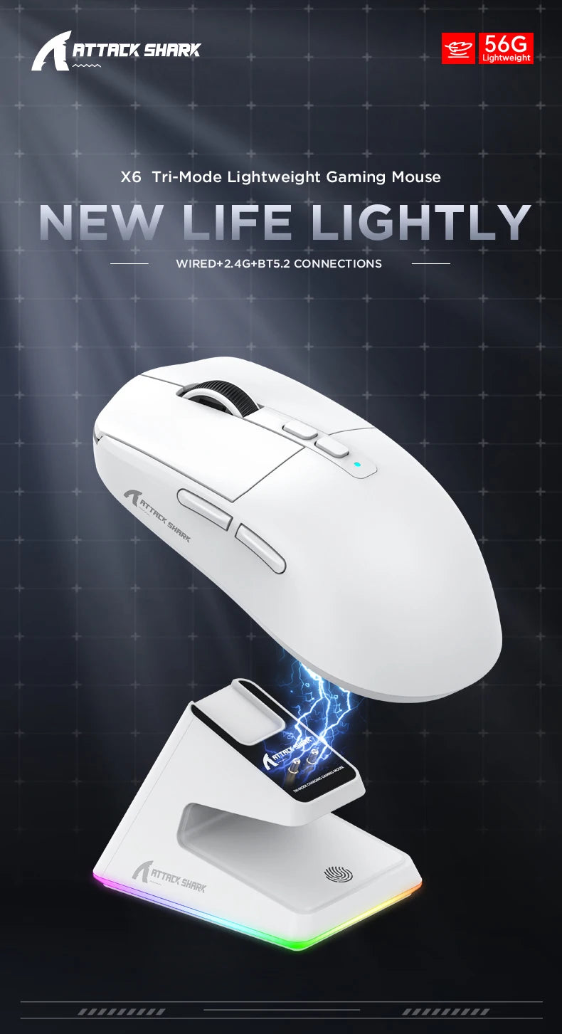 Attack Shark X11 X6 X3 R1 Wireless Gaming Mouse, RGB, Ergonomic, Macro Functions, Ultra-Light, Tri-Mode Bluetooth 2.4G Wired