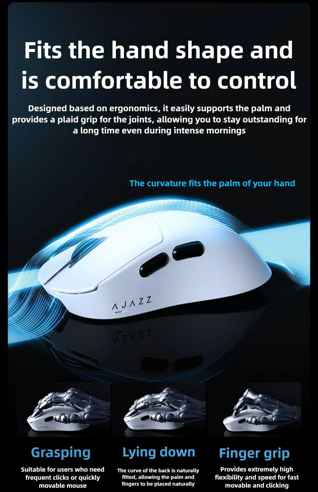 AJAZZ AJ179 V2 MAX Wireless Three Mode Right Hand Mouse PAW3311 12000DPI Macro Definition Low Latency Wired Gaming Mouse