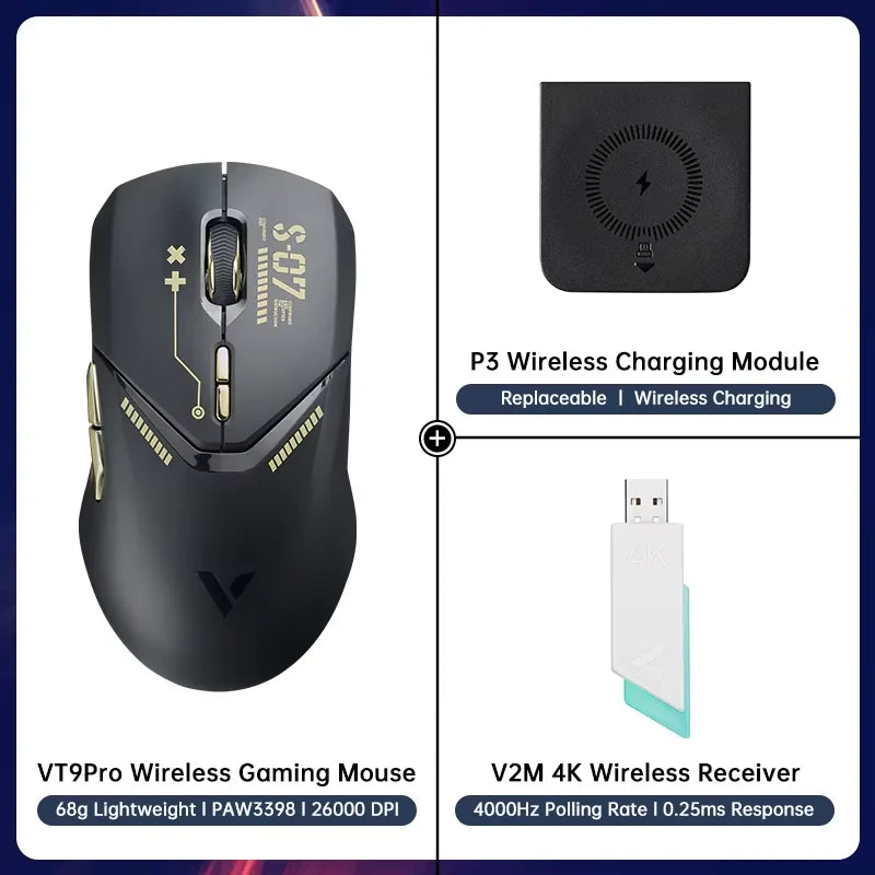 Rapoo VT9PRO Wireless Gaming Mouse Esports Grade 68g Ultra-Light 26000DPI 8 Buttons Optical PAW3398 Computer Mouse For Laptop PC