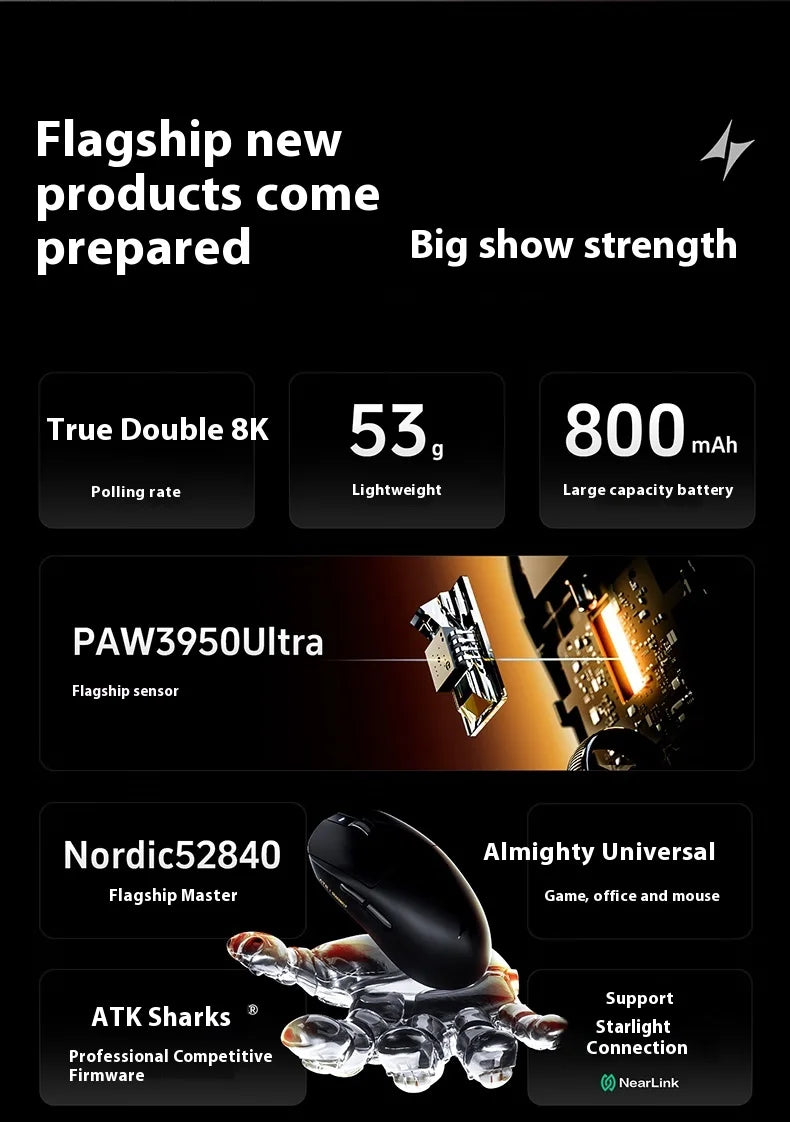 ATK Dragonfly A9 Plus/Pro Wireless Gaming Mouse Gaming Office Mouse  Starlight Trimode  Lightweight  Symmetrical FPS/MOBA  Gift