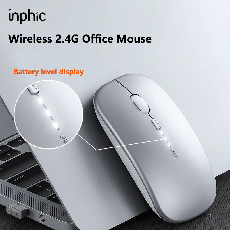 Inphic M1P Rechargeable 2.4G Wireless Mouse Battery Level Display Office Mute Mouse Ultra Thin Portable For Laptop