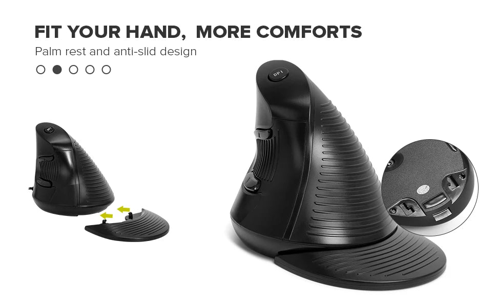 Delux M618 BU Ergonomic Vertical Mouse 6 Buttons 800/1200/1600 DPI Optical Right Hand Mice with Wrist mat For PC Laptop