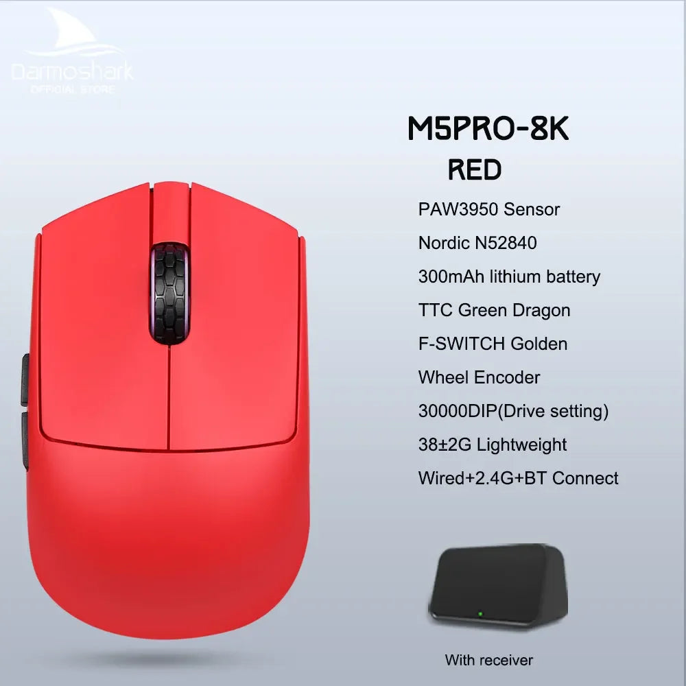 Darmoshark  M5 Pro Mouse PAW3950 Wireless 8K Bluetooth Tri-Mode Connection Gaming Macro Mouse 30000DPI N52840 38g Lightweight