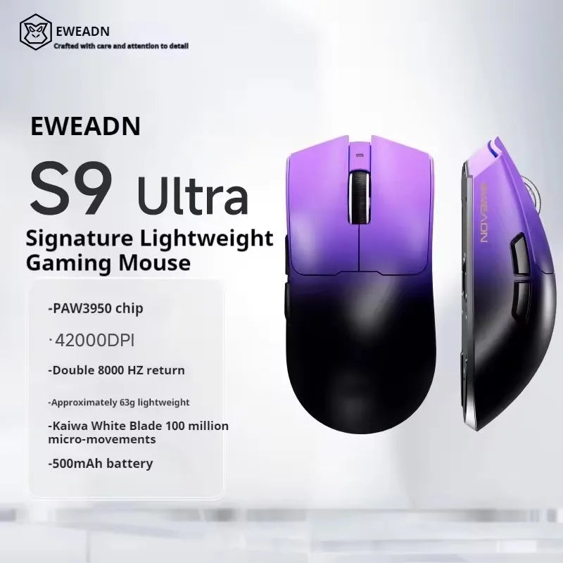 EWEADN S9 Pro Ultra Lightweight Wireless Gaming Mouse Tri-Mode Wireless Mouse 2.4G USB-CBT 8K Polling 26K DPI PAW3395 Mice