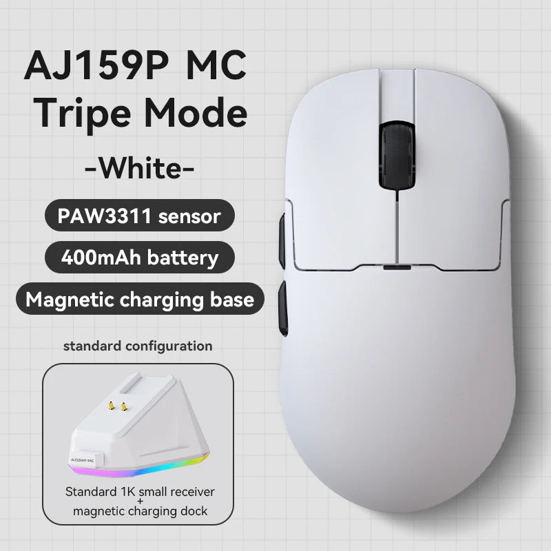 AJAZZ AJ159P MC Tri-mode Wired BT Wireless Gaming Mouse with Magnetic Charging Base Max 12000DPI Gaming Mouse for PC
