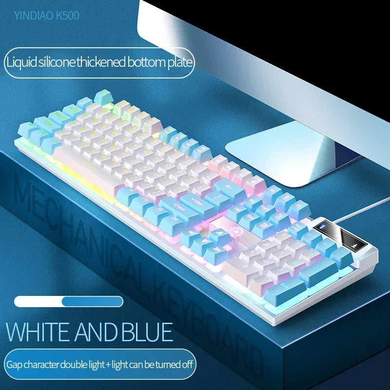 K500 Gaming Wired Mechanical Keyboard Luminous Color Blocking Ergonomic Conflict-free Buttons Pc Desktop Computer Accessories