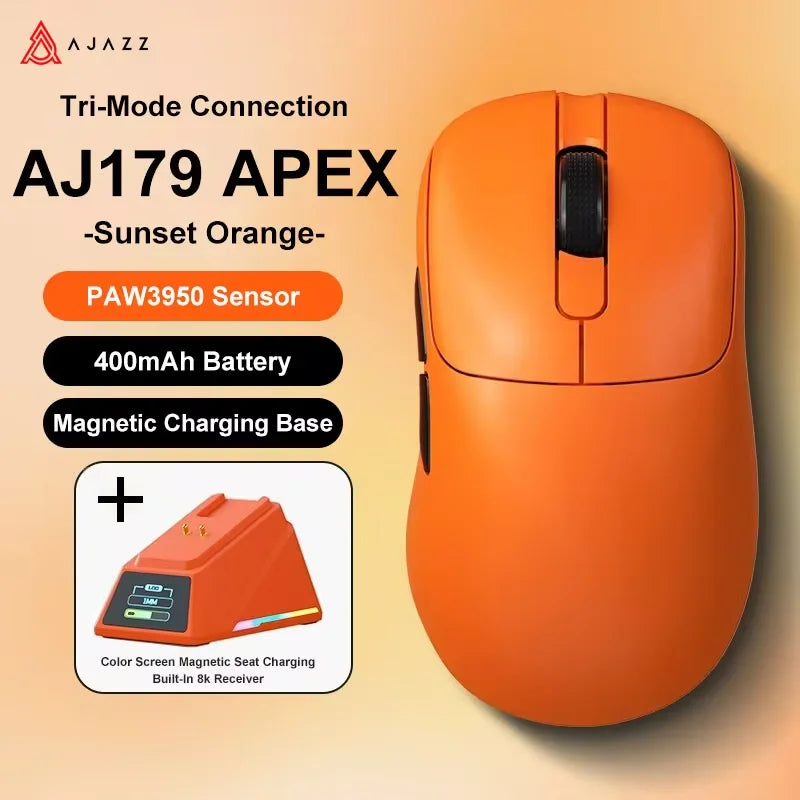AJAZZ AJ179 APEX PAW3950 3000DPI 8Khz Wireless Gaming Mouse Right Handed Ergonomic Mouse with RGB Magnetic Screen Charging Base