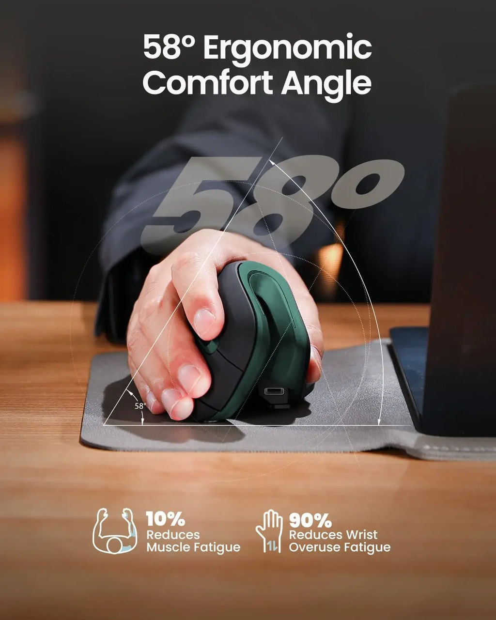 ProtoArc Ergonomic Vertical Mouse EM11 NL Rechargeable Wireless Mouse BT 2.4GHz Optical Ergo Mice with 3 Multi-Device for PC